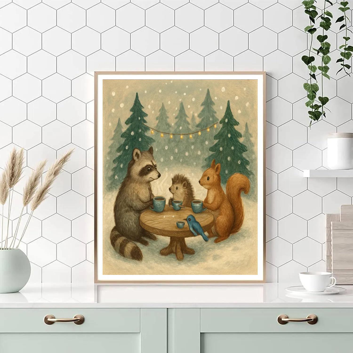 Forest Tea Party In Snowfall Numbered painting kits