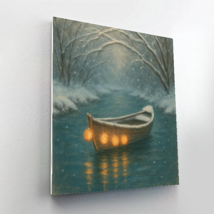 Snowy Lantern Boat On Winter River Numbered painting kits