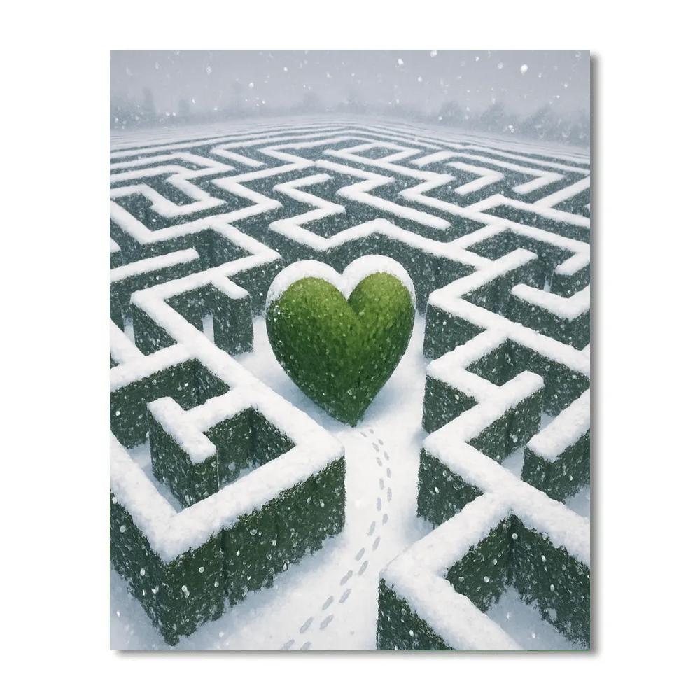 Snowy Hedge Maze With Evergreen Heart Number painting