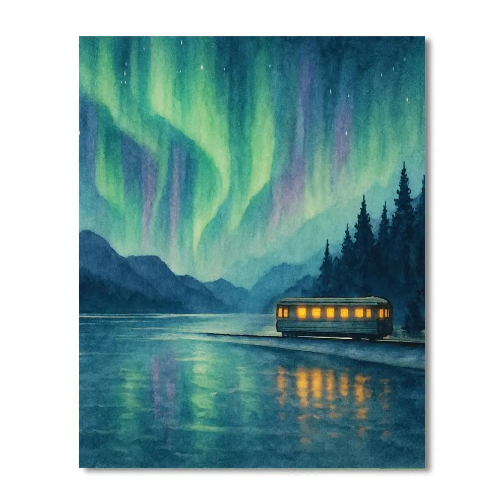 Aurora Train On Crystal Lake Number painting