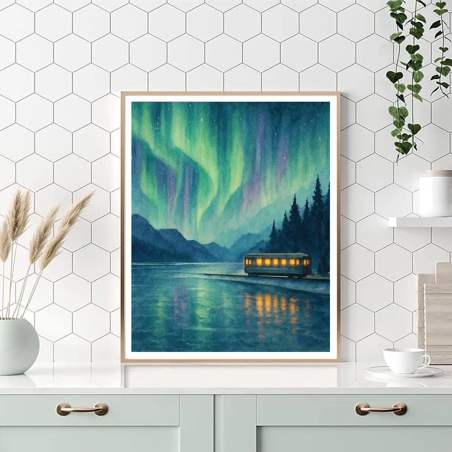 Aurora Train On Crystal Lake Number painting
