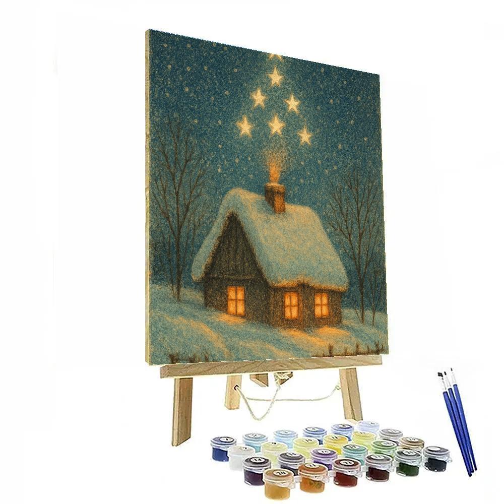 Winter Constellation Over Cottage Roof painting number kit