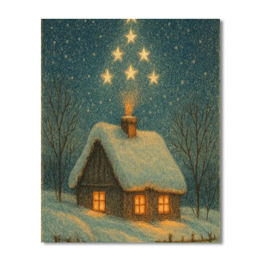 Winter Constellation Over Cottage Roof painting number kit
