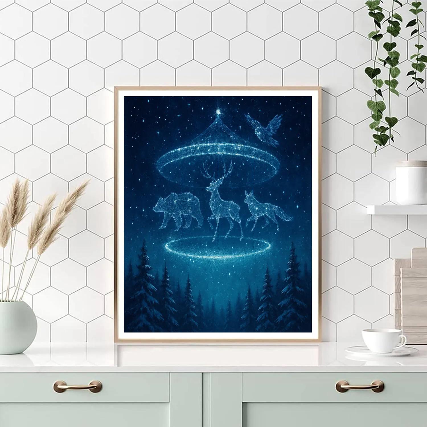 Snowy Carousel Of Constellation Animals Paint by numbers kits