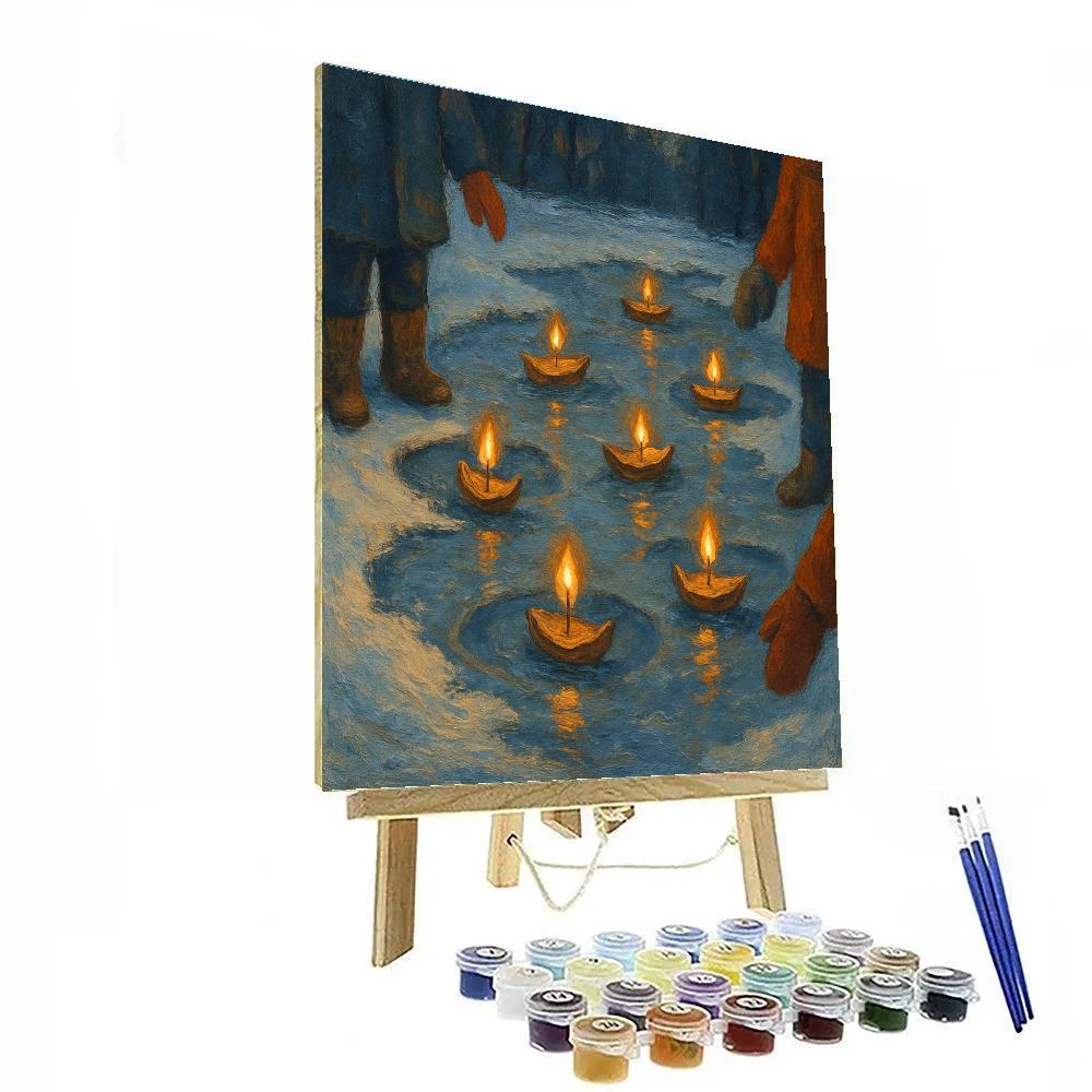 Christmas Pond With Candle Boats Numbered painting kits