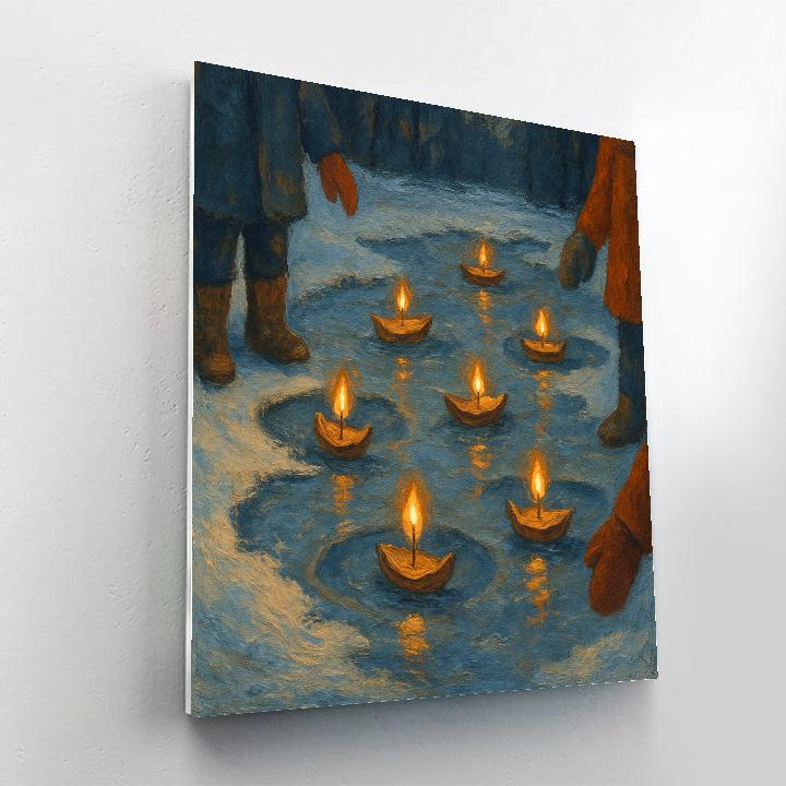 Christmas Pond With Candle Boats Numbered painting kits