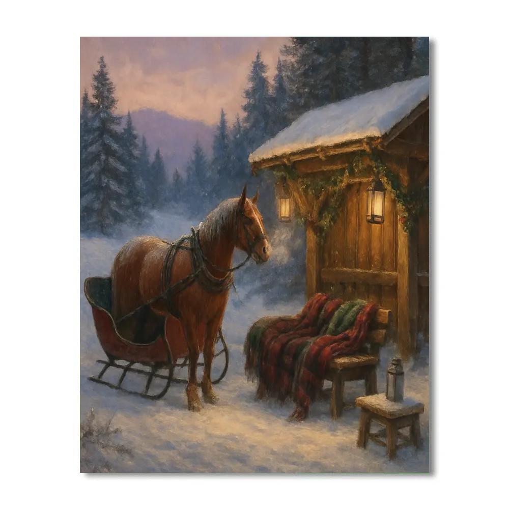 Evergreen Sleigh Rest Stop paint by numbers
