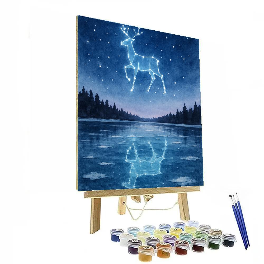 Reindeer Constellation Over Frozen Lake Number painting