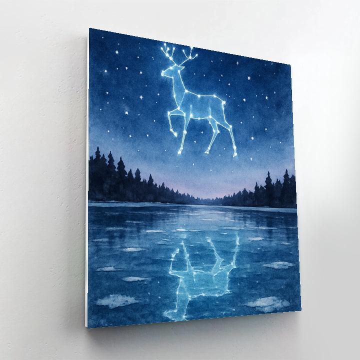 Reindeer Constellation Over Frozen Lake Number painting