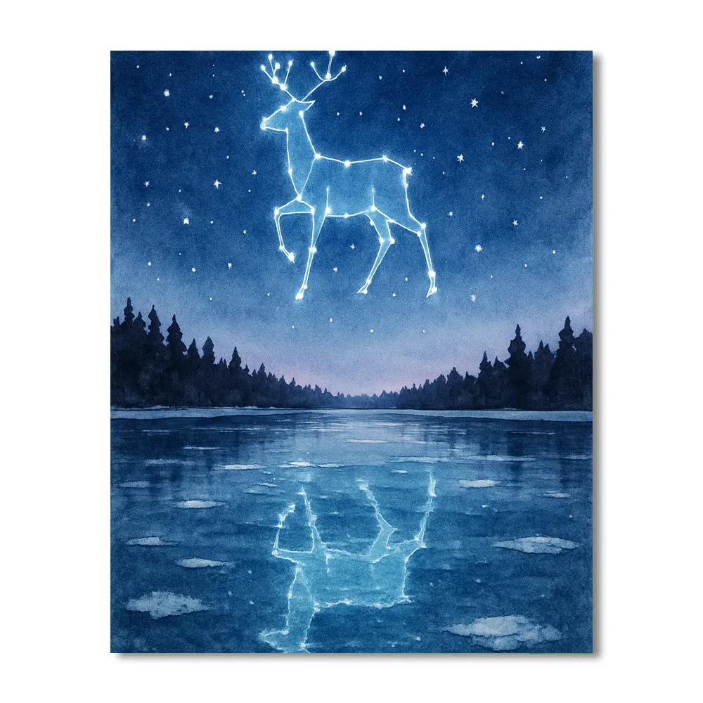 Reindeer Constellation Over Frozen Lake Number painting