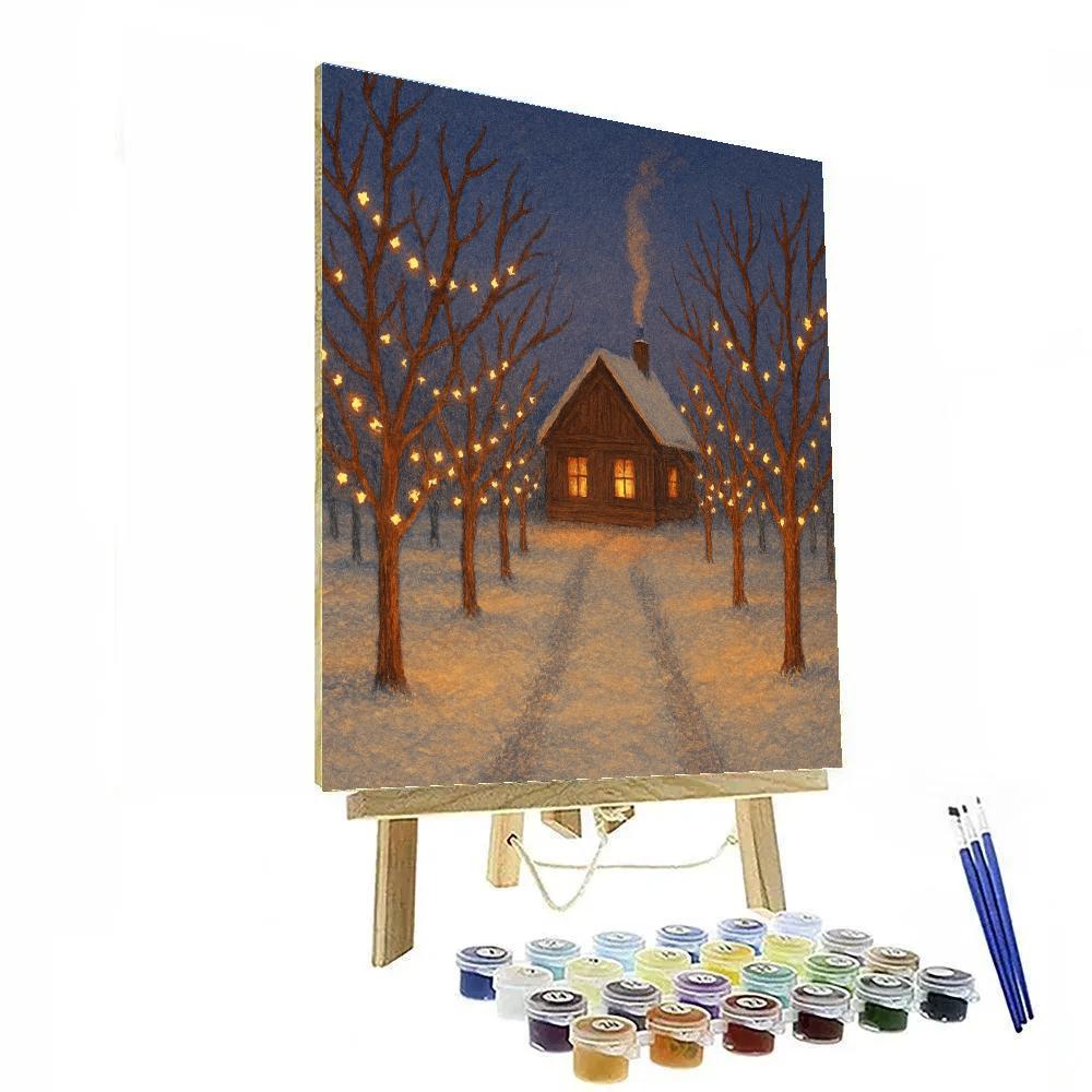 Cabin In Winter Orchard Lights paint by color