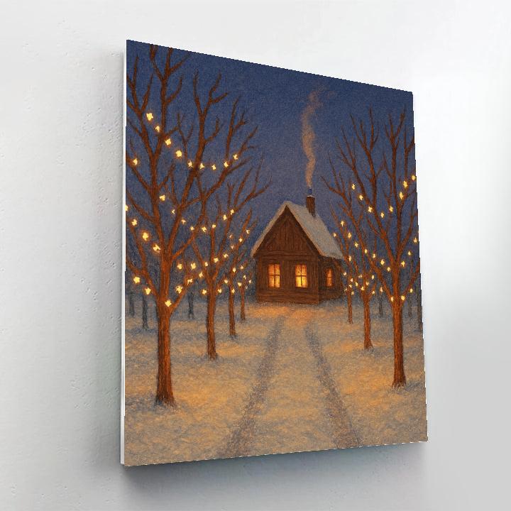 Cabin In Winter Orchard Lights paint by color