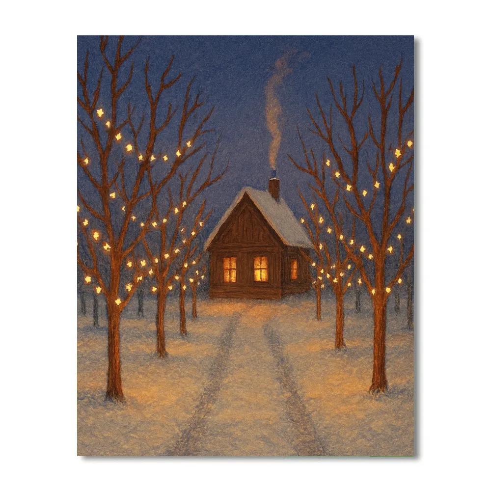 Cabin In Winter Orchard Lights paint by color
