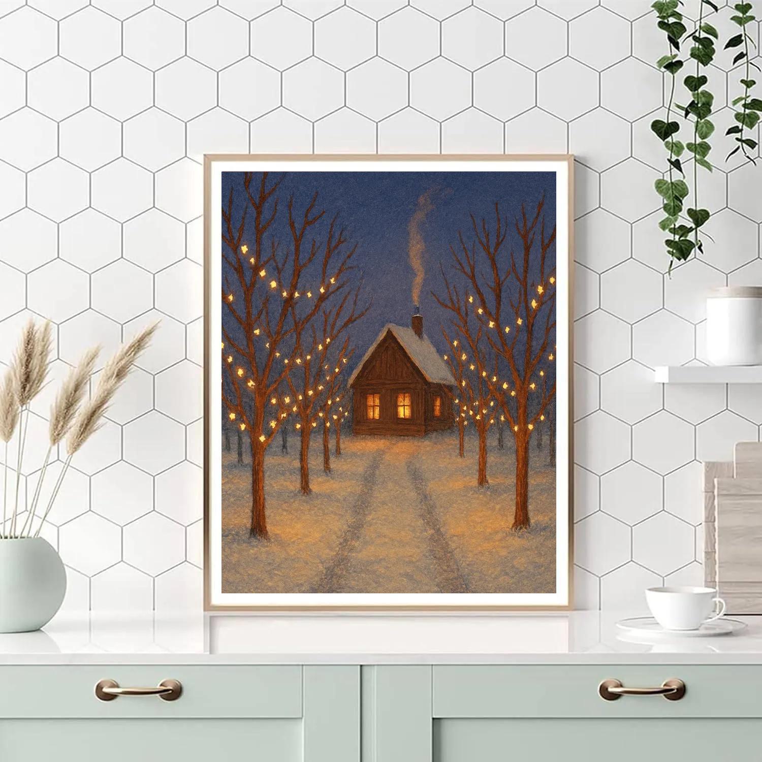 Cabin In Winter Orchard Lights paint by color