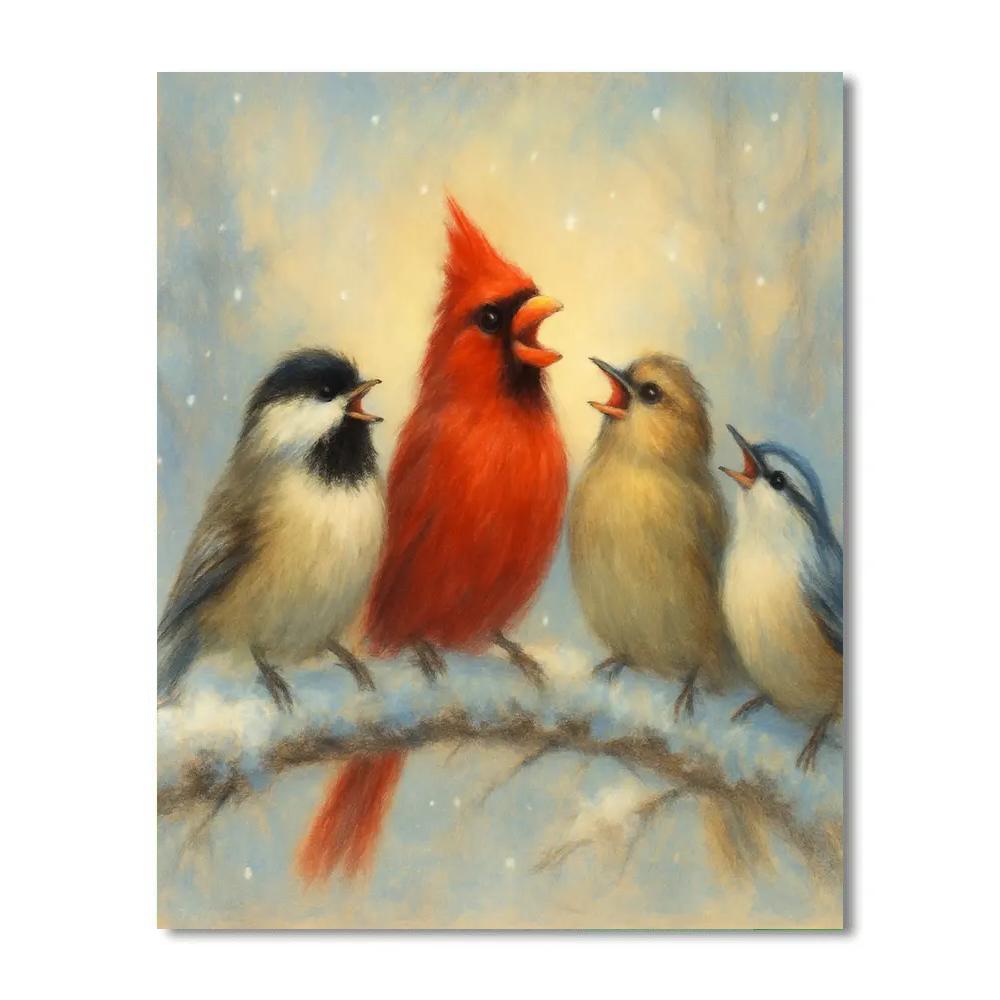 Snowy Choir Of Winter Birds Paint by numbers art