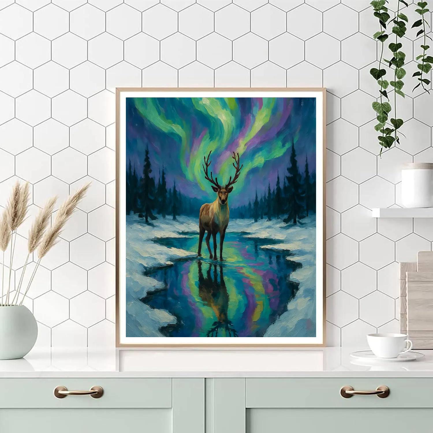 Northern Reindeer Lake Reflection DIY paint by numbers