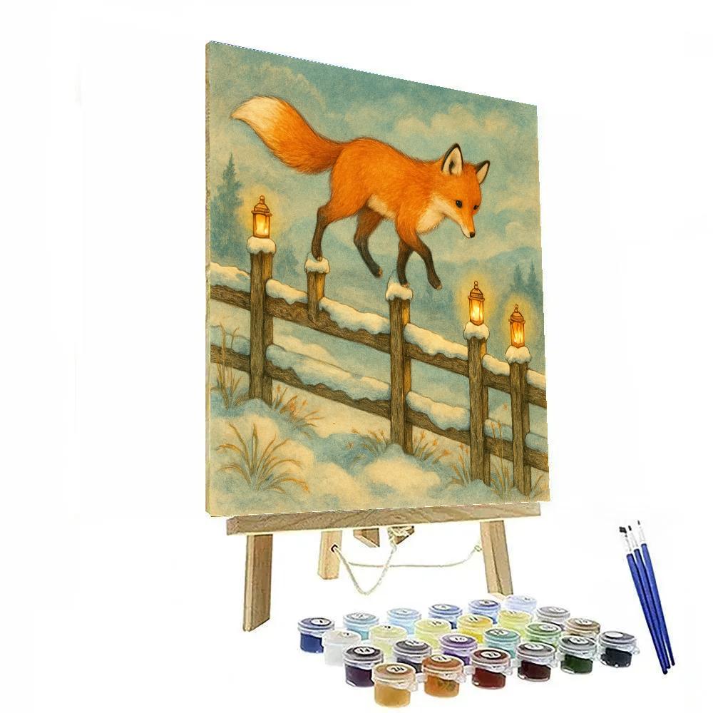 Winter Fox On Lantern Fence Numbered painting kits