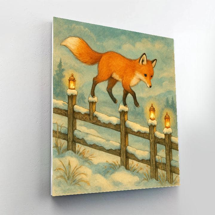 Winter Fox On Lantern Fence Numbered painting kits