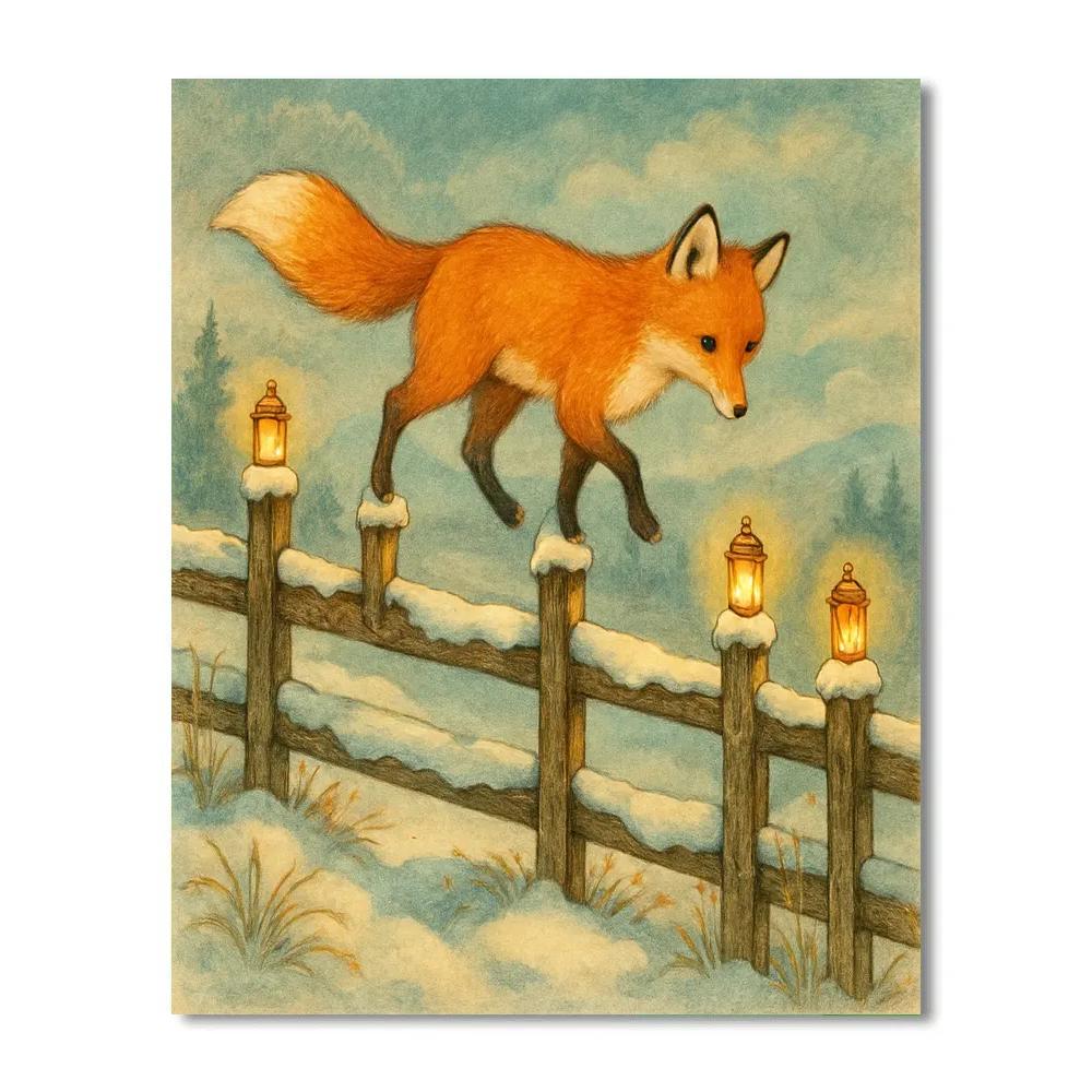 Winter Fox On Lantern Fence Numbered painting kits