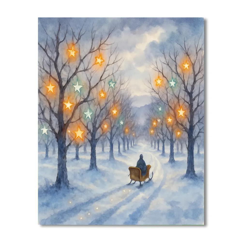 Snowy Star Orchard Sleigh Path painting number kit
