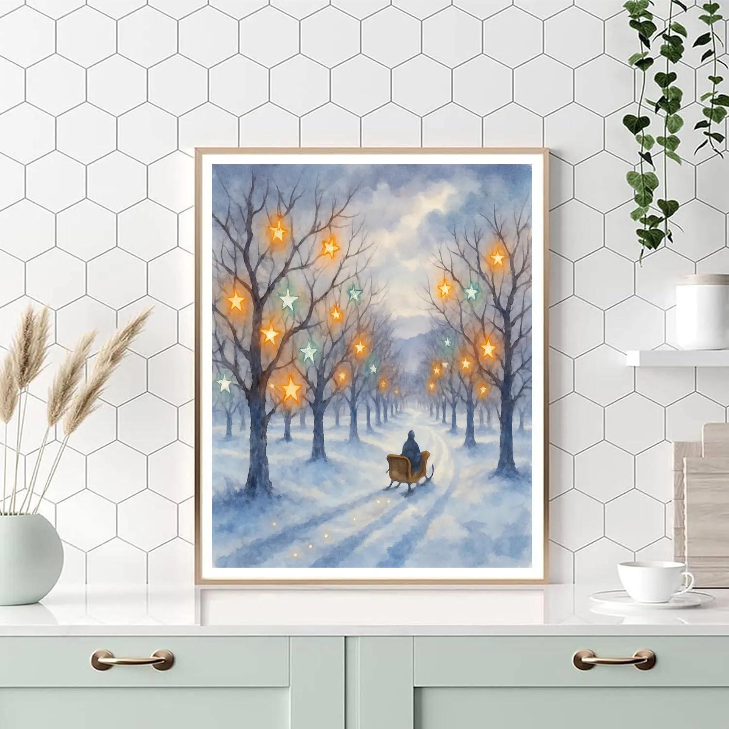 Snowy Star Orchard Sleigh Path painting number kit