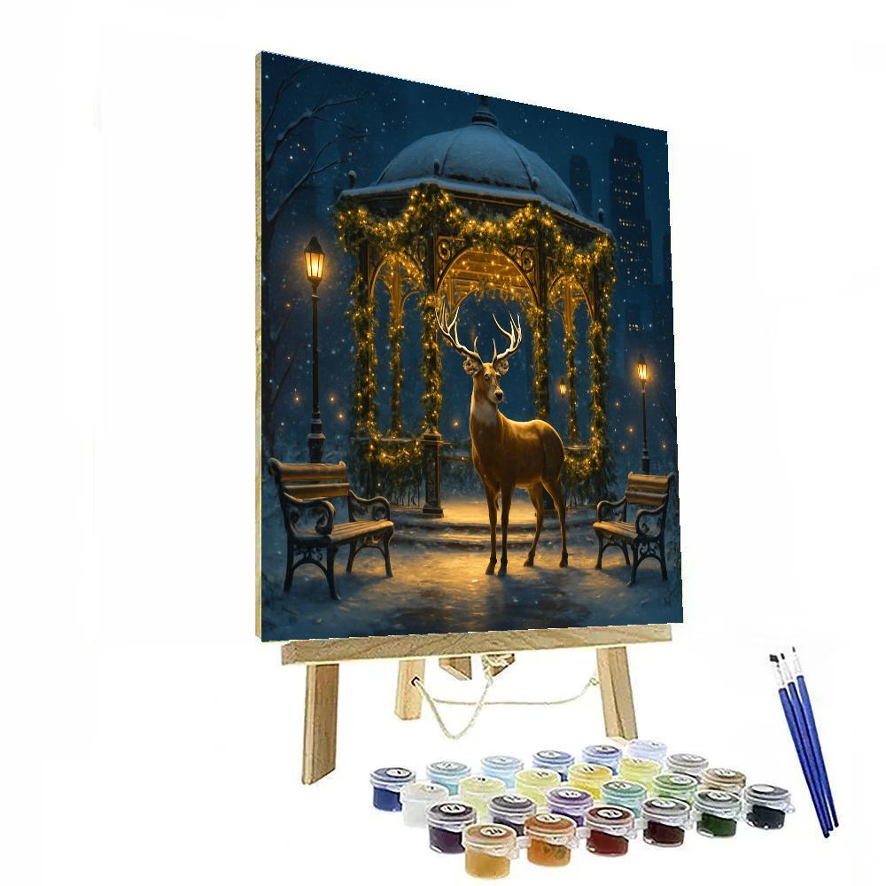Holiday Deer In City Park Gazebo paint by number