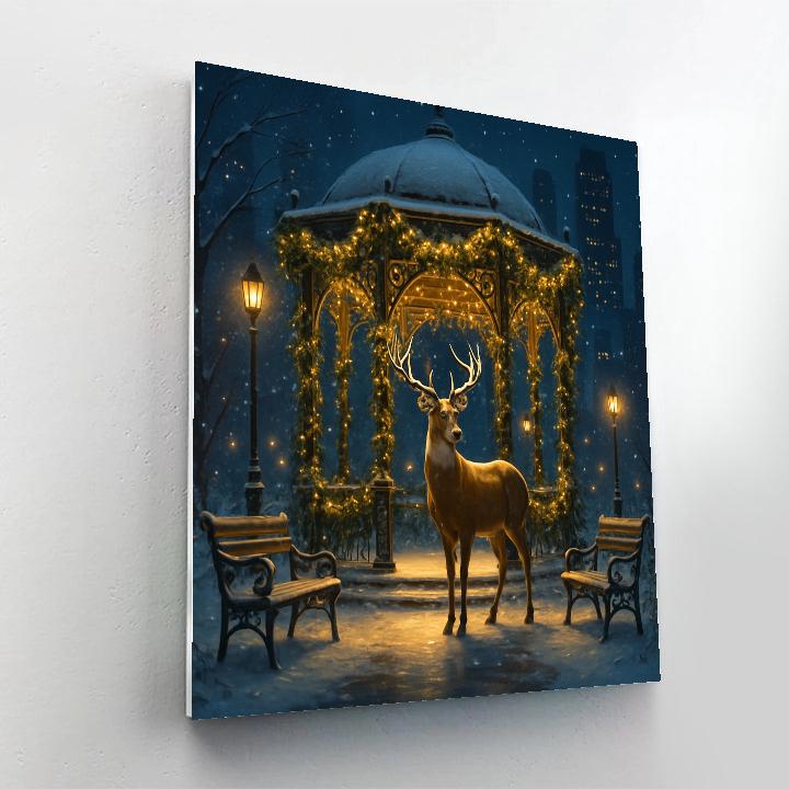 Holiday Deer In City Park Gazebo paint by number