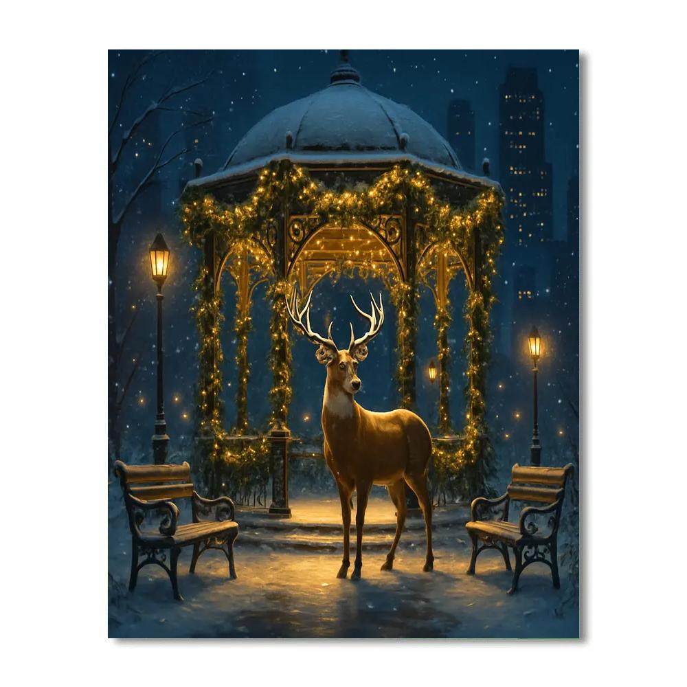 Holiday Deer In City Park Gazebo paint by number