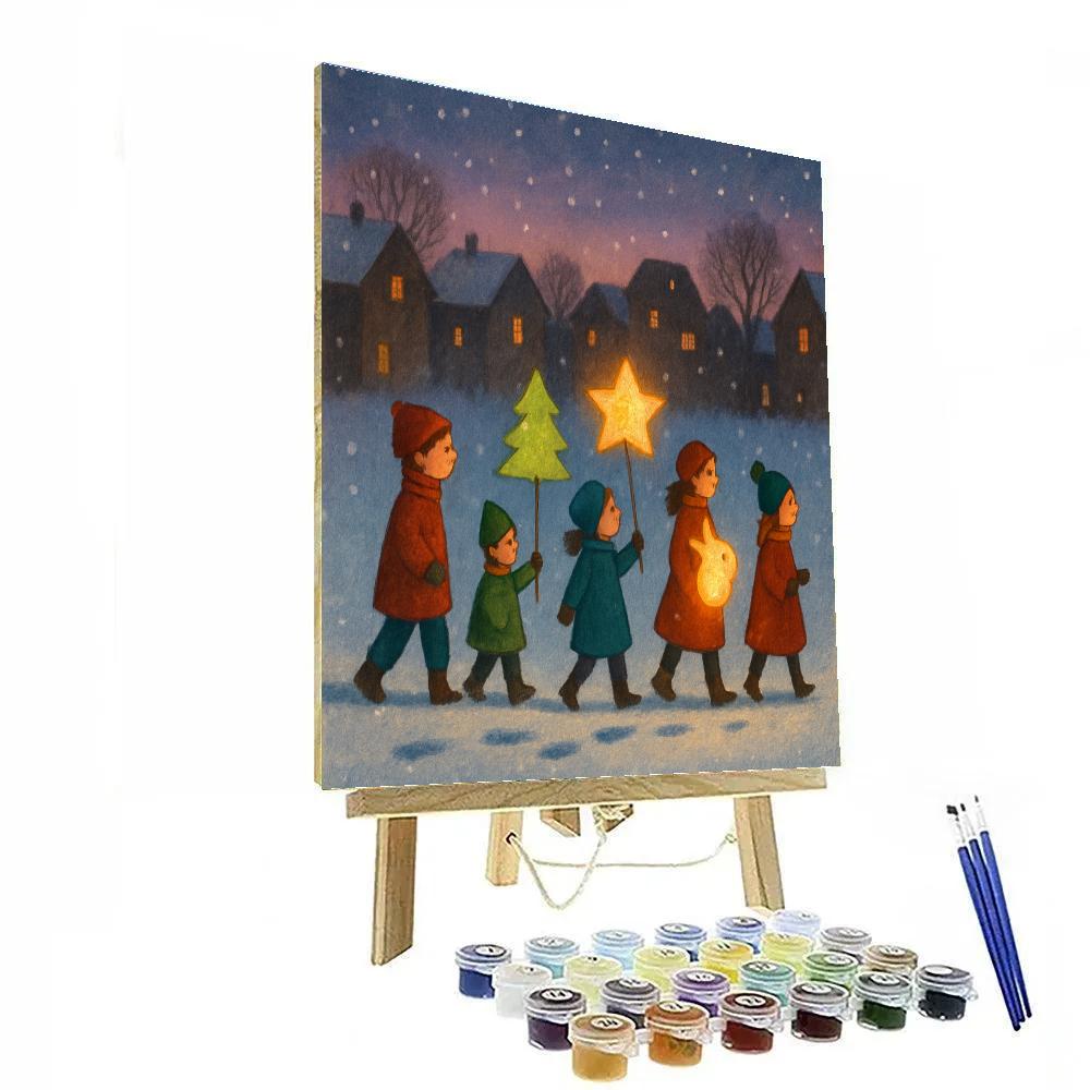 Snowy Lantern Parade Of Kids painting number kit