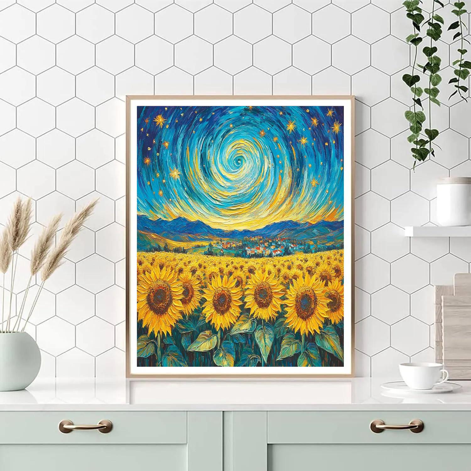 Van Gogh Inspired Cosmic Sunflower Field Paint by numbers art