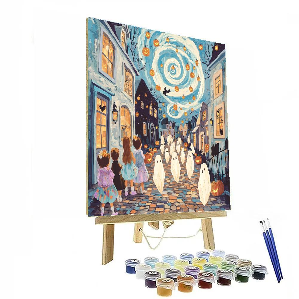 Moonlit Parade With Spooky Paper Spirits paint by number