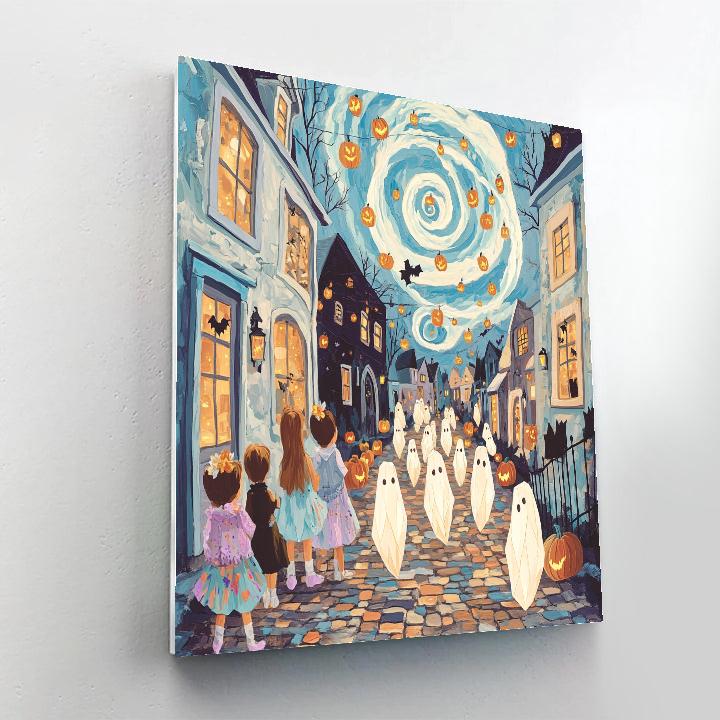 Moonlit Parade With Spooky Paper Spirits paint by number