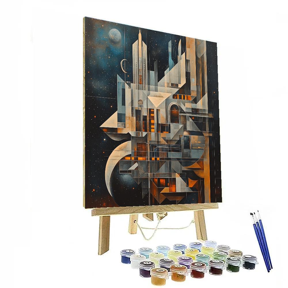 Picasso Inspired Cubist Space City paint by color