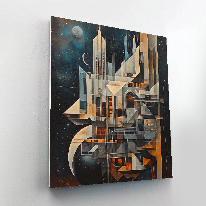 Picasso Inspired Cubist Space City paint by color