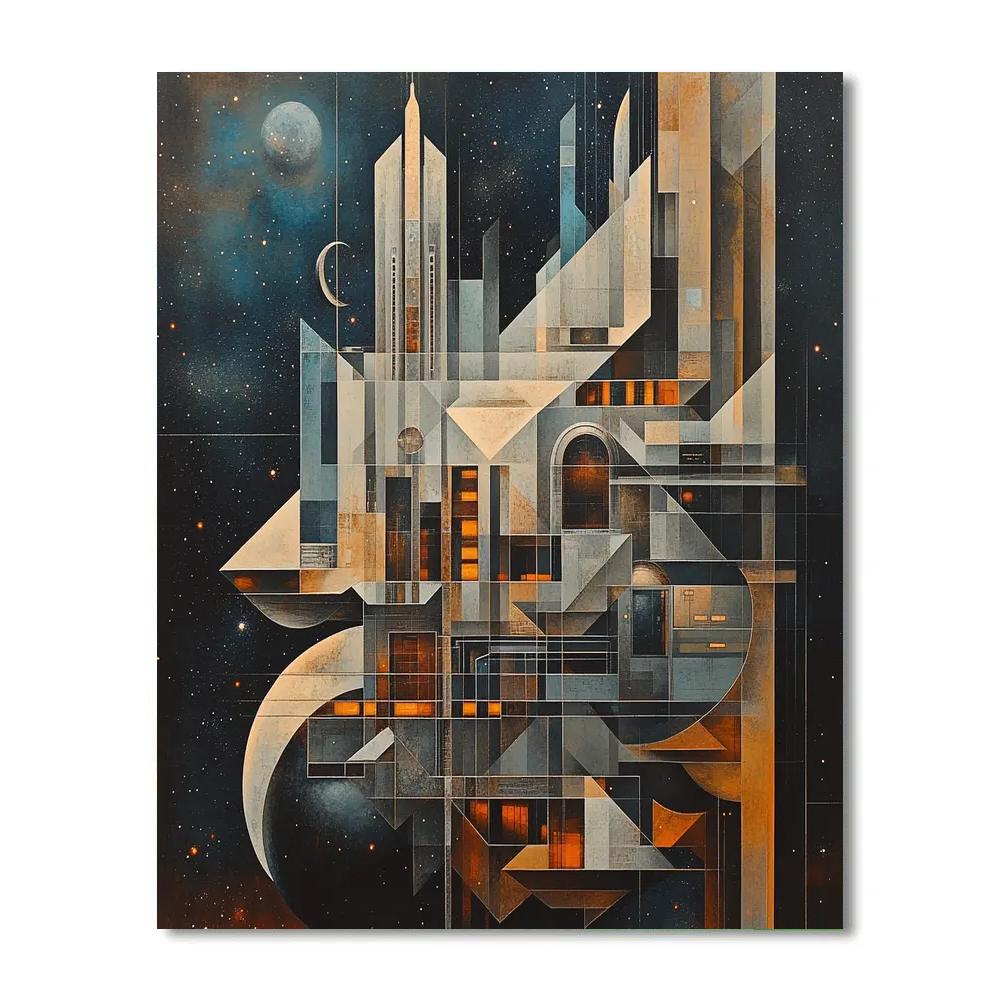 Picasso Inspired Cubist Space City paint by color