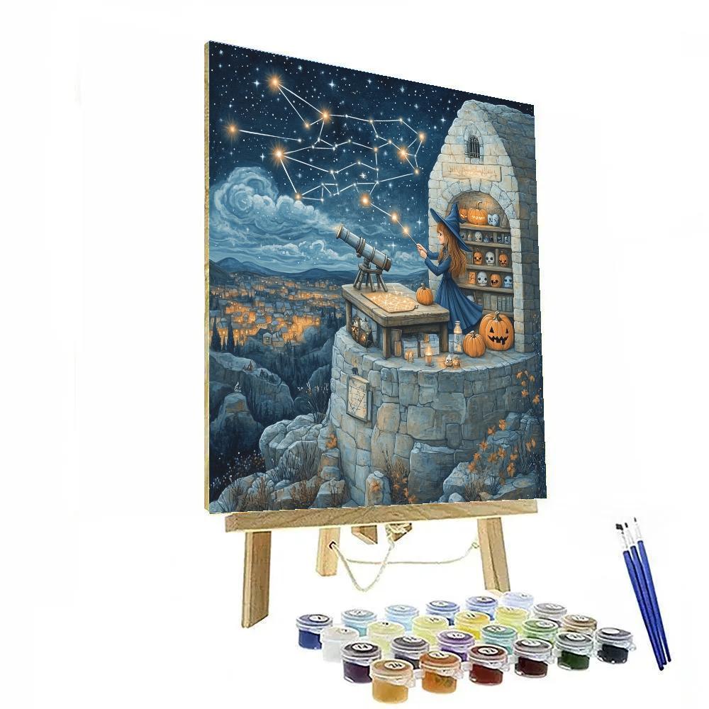 Witchs Observatory In Halloween Constellations paint by color