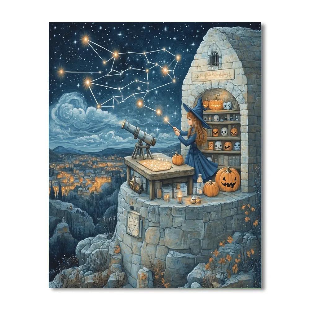 Witchs Observatory In Halloween Constellations paint by color