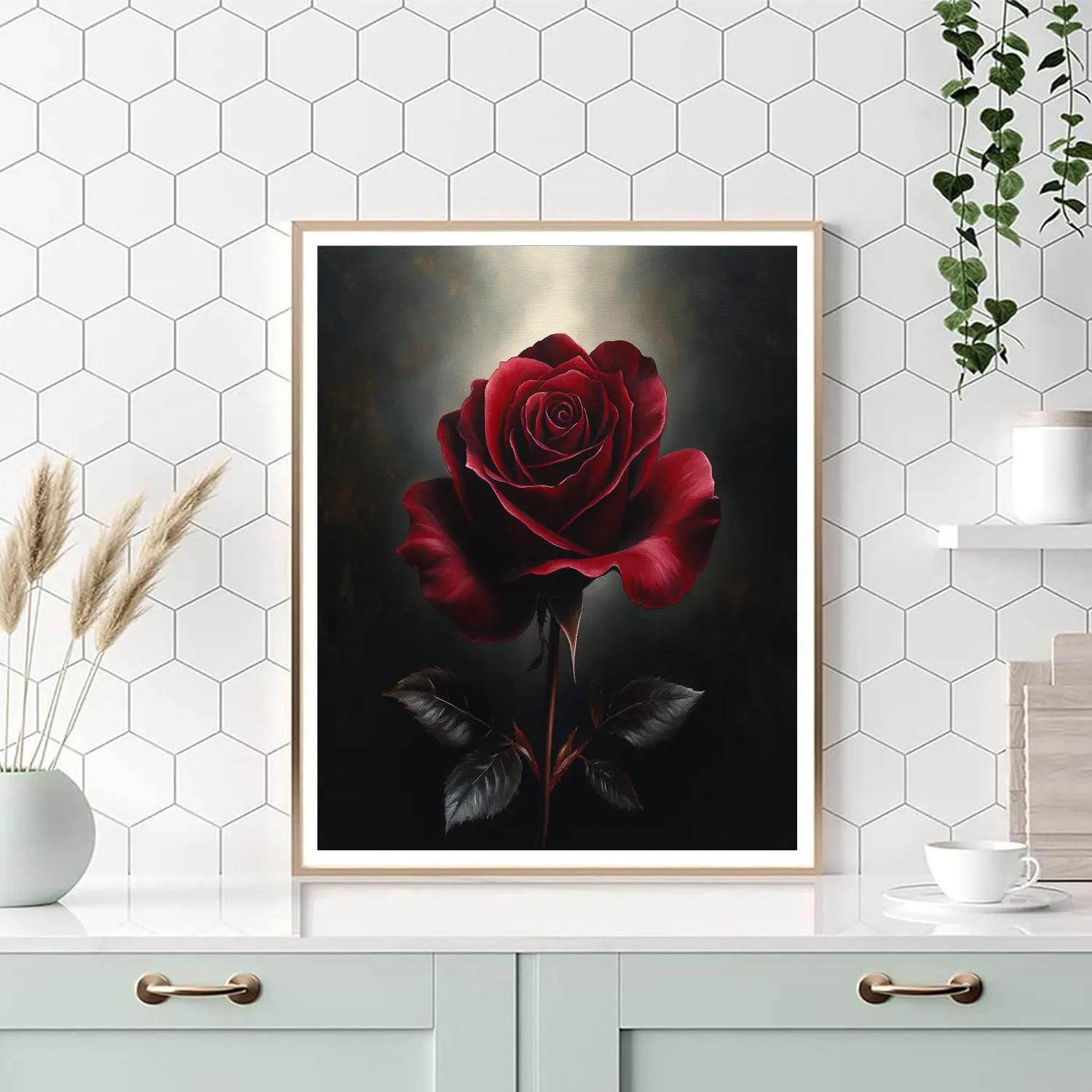 Caravaggio Inspired Nebula Rose Still Life paint by color