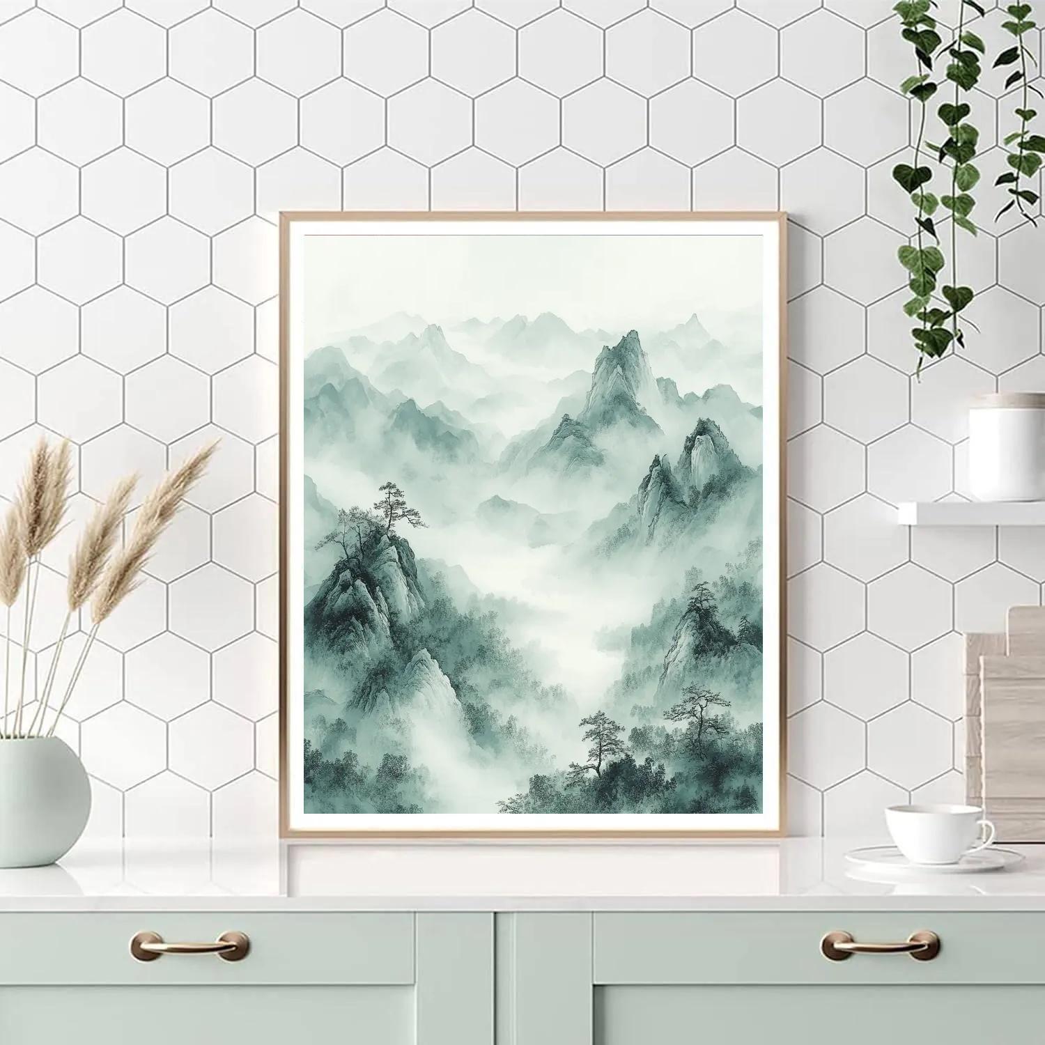 Zhao Mengfu Inspired Whispering Mountain Mists paint by numbers