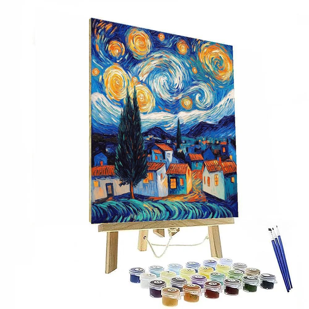 Van Gogh Inspired Meteor Shower Over Village Painting by numbers kit