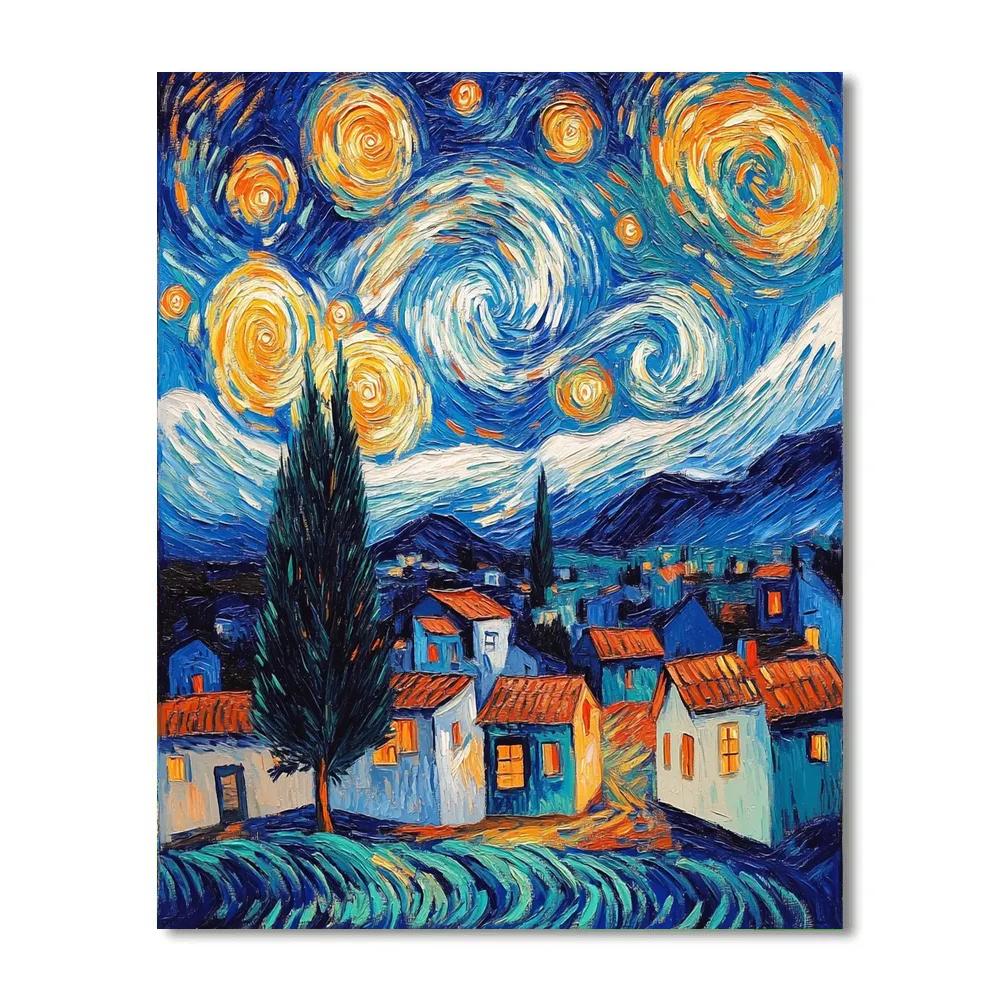 Van Gogh Inspired Meteor Shower Over Village Painting by numbers kit