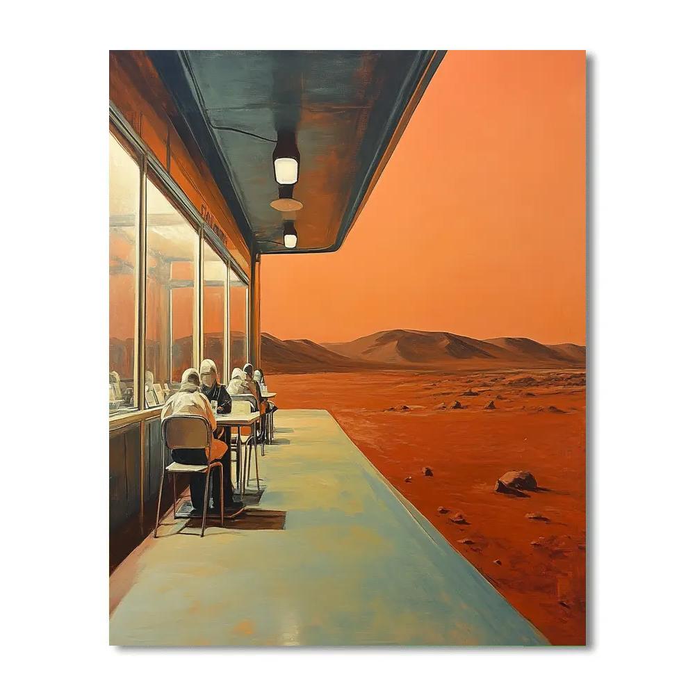 Edward Hopper Inspired Night Cafe On Mars painting number kit