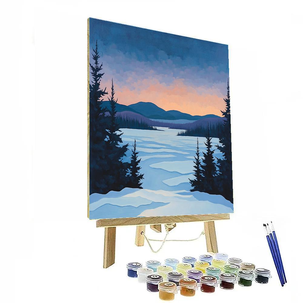 A.Y. Jackson Inspired Winter Twilight Over Northern Lake Numbered painting kits