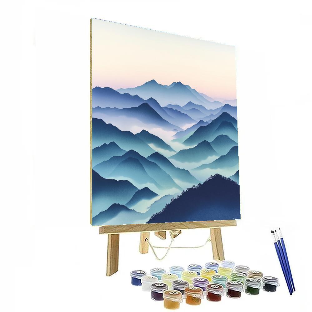Hiroshige Inspired Celestial Mist Over Distant Peaks Painting by numbers kit