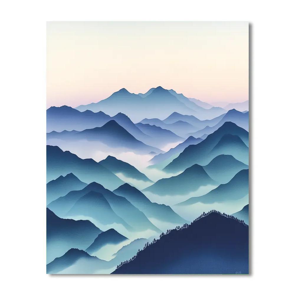 Hiroshige Inspired Celestial Mist Over Distant Peaks Painting by numbers kit