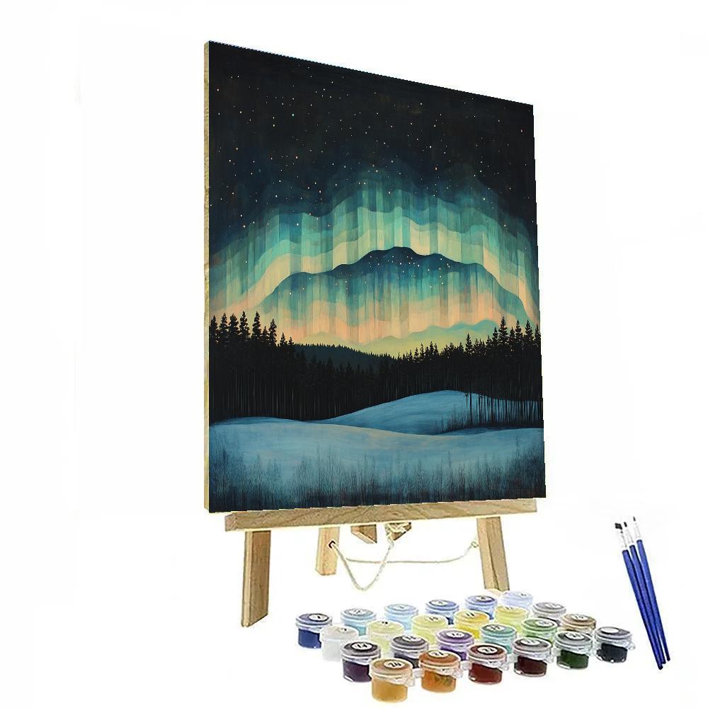 Hiroshige Inspired Aurora Over Silent Pines Paint by numbers art