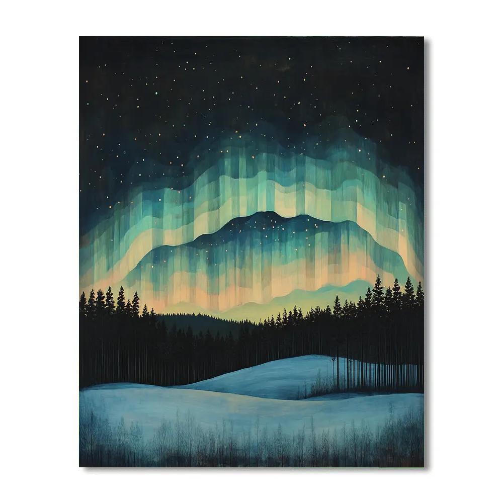 Hiroshige Inspired Aurora Over Silent Pines Paint by numbers art