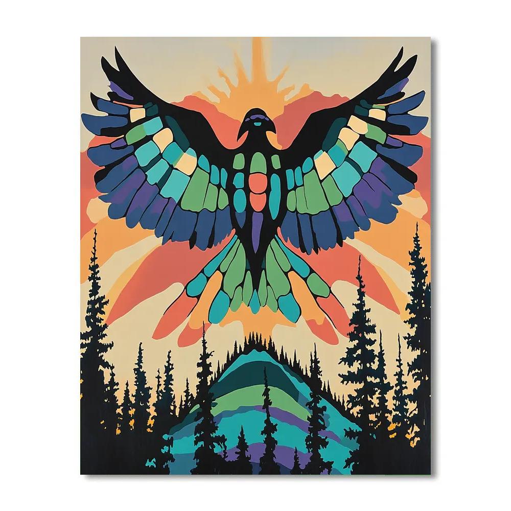 Norval Morrisseau Inspired Thunderbird Over Cedar Ridge Painting by numbers kit