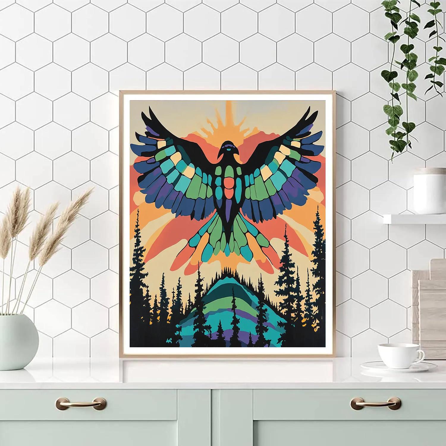 Norval Morrisseau Inspired Thunderbird Over Cedar Ridge Painting by numbers kit