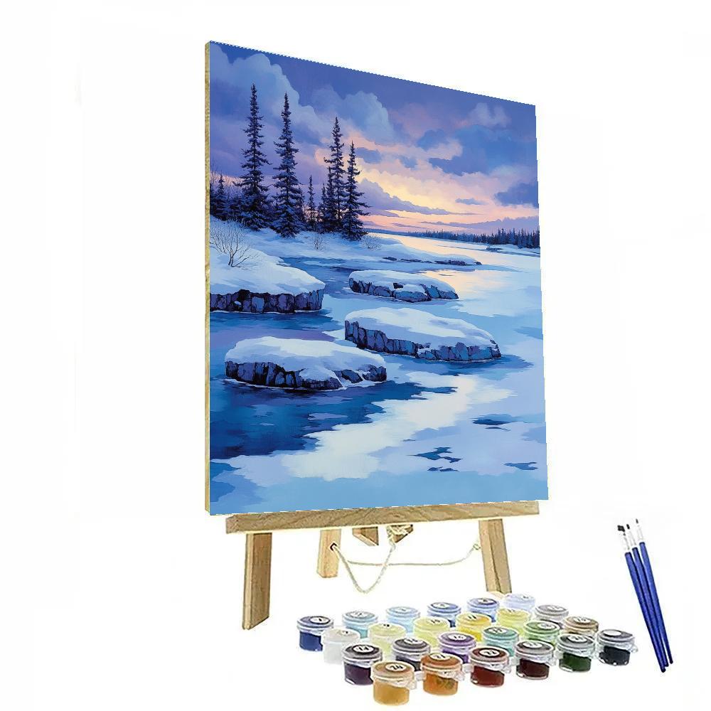 Franklin Carmichael Inspired Winter Lake Under Violet Twilight painting number kit